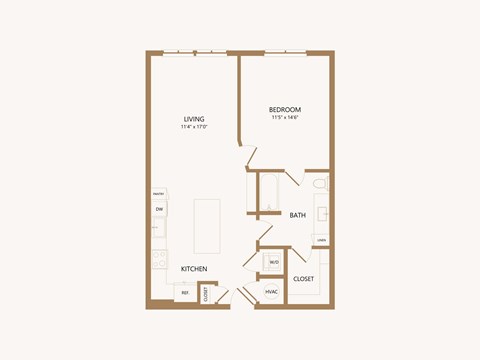 Floor plan for 1 bed, 1 bath, 788 sqft